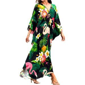 V-Neck Kaftan Dress Batwing Sleeves Oversized Boho Beach Cover Up